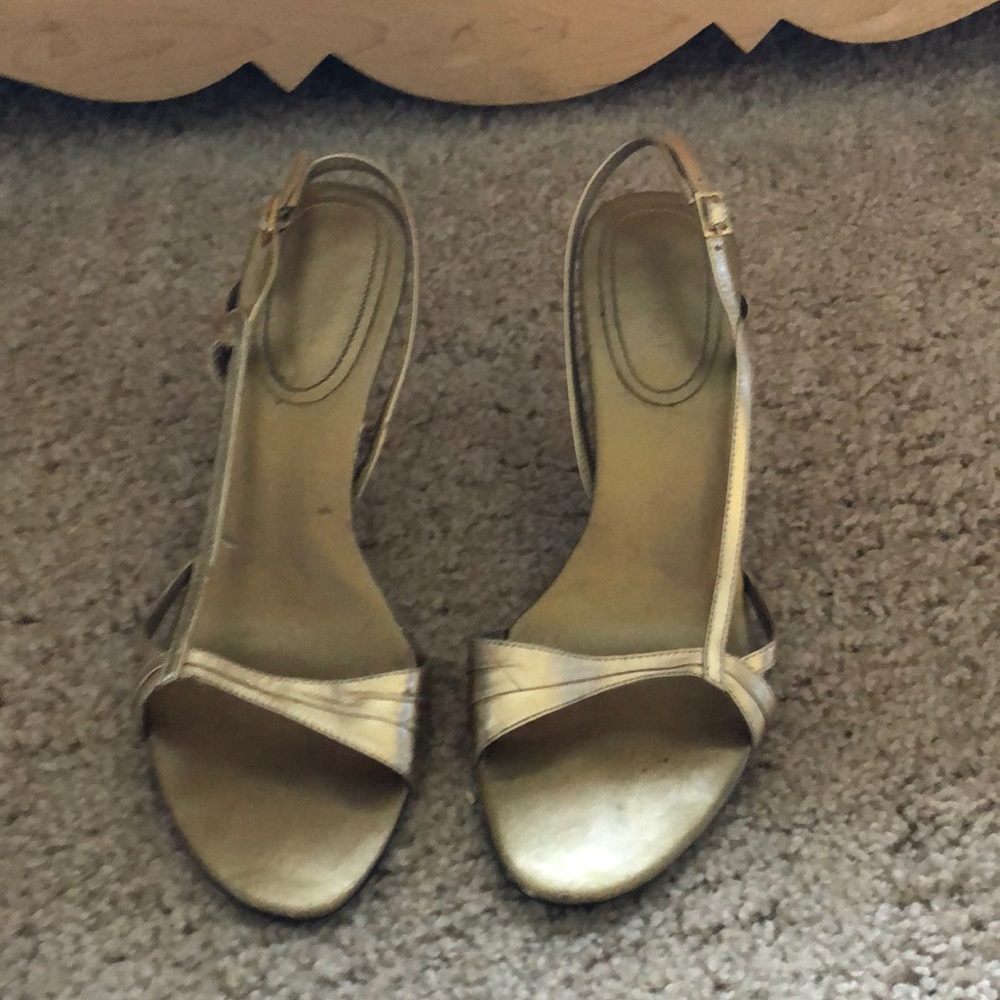 Gold strappy sling-back heels